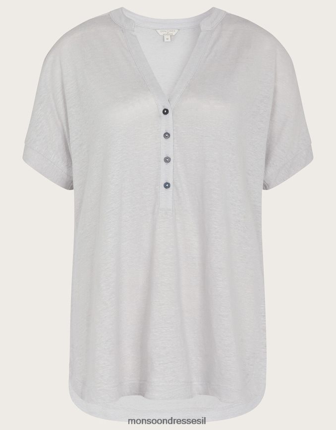 הַלבָּשָׁה Monsoon טופ ג'רסי עם שרוולים קצרים בפירוט כפתורים אפור נשים HTJ0TZ2794