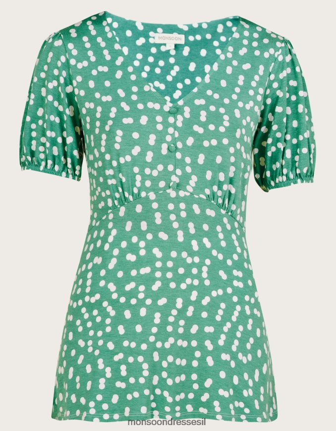 הַלבָּשָׁה Monsoon טופ ג'רסי עם שרוולים קצרים מנוקדים ירוק נשים HTJ0TZ2795