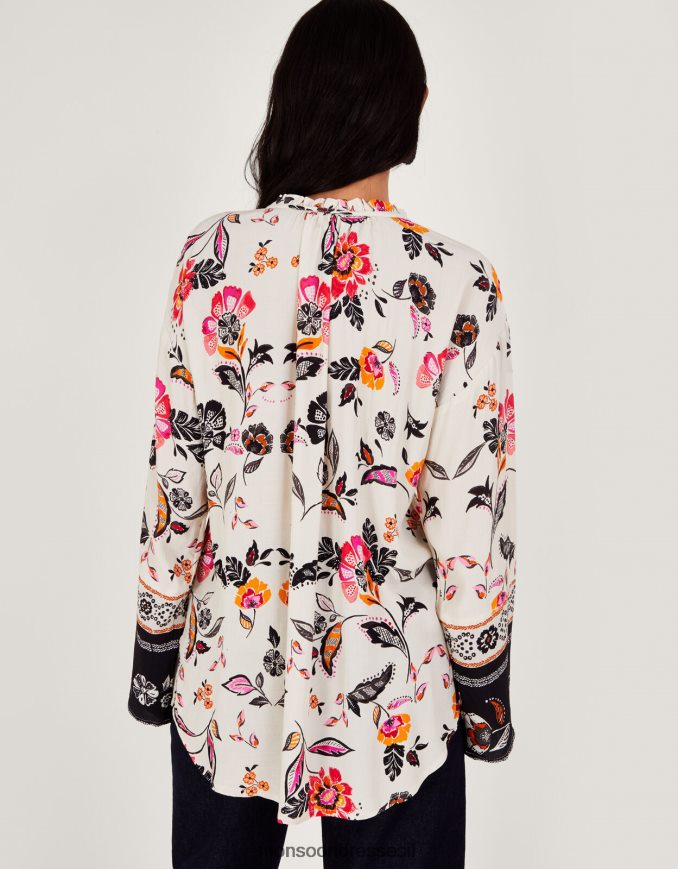 הַלבָּשָׁה Monsoon חולצה פרחונית שֶׁנהָב נשים HTJ0TZ27