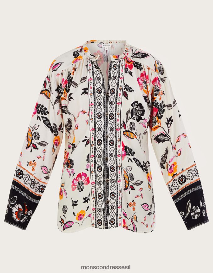 הַלבָּשָׁה Monsoon חולצה פרחונית שֶׁנהָב נשים HTJ0TZ27