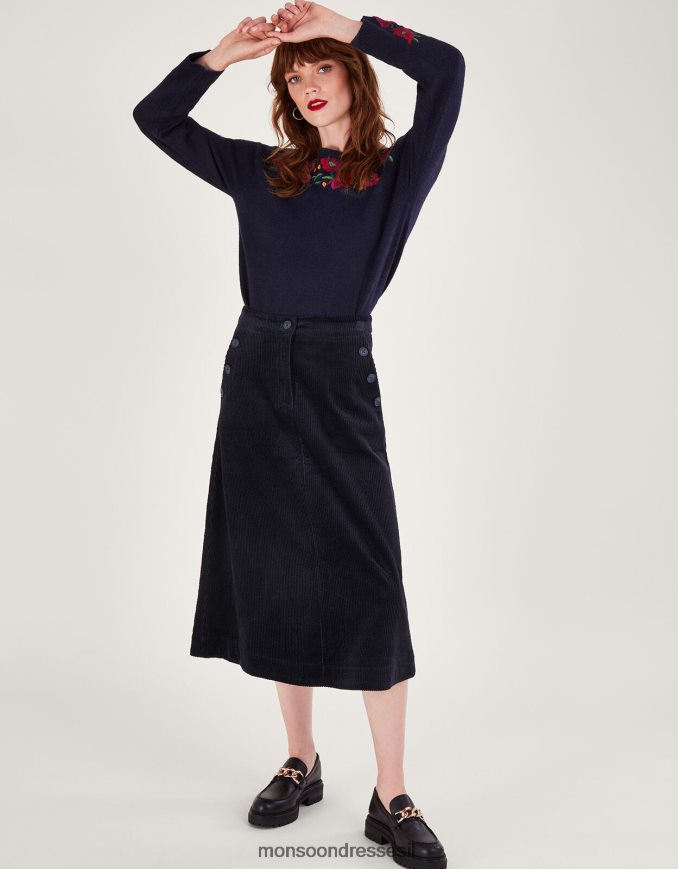 הַלבָּשָׁה Monsoon חצאית מידי כבל כחול (חצות) נשים HTJ0TZ28