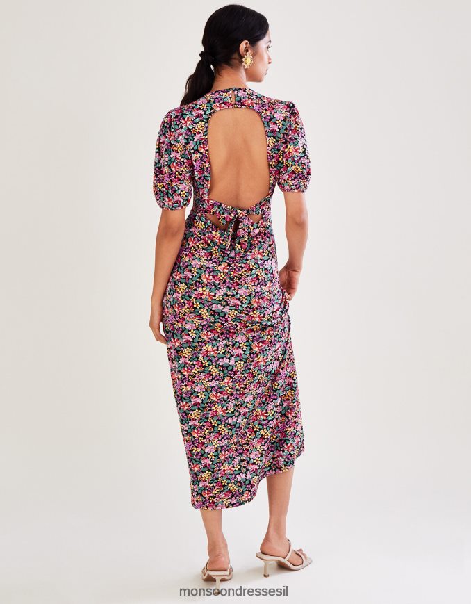 הַלבָּשָׁה Monsoon שמלת ג'רסי פרחונית וינטג' שָׁחוֹר נשים HTJ0TZ2802