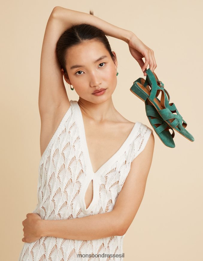 הַנעָלָה Monsoon סנדלים שטוחים קרוסאובר זמש ירוק נשים HTJ0TZ2805