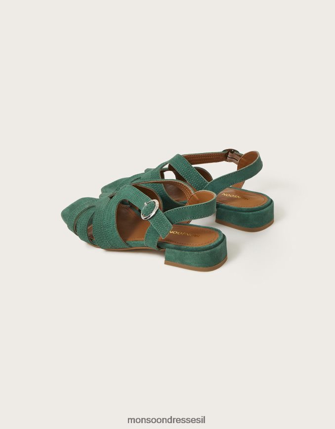 הַנעָלָה Monsoon סנדלים שטוחים קרוסאובר זמש ירוק נשים HTJ0TZ2805