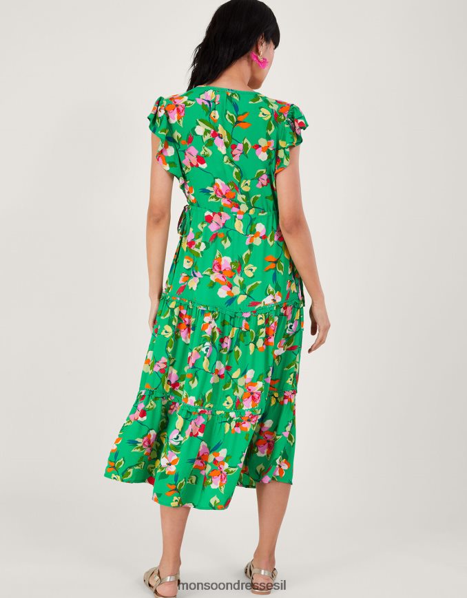 הַלבָּשָׁה Monsoon שמלת תה פרחונית של לילו בוויסקוזה בר קיימא ירוק נשים HTJ0TZ280