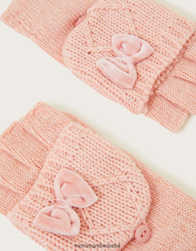 אבזר Monsoon כפפות סרוגות בכבלים עם כיסוי עם פוליאסטר ממוחזר וָרוֹד יְלָדִים HTJ0TZ2817