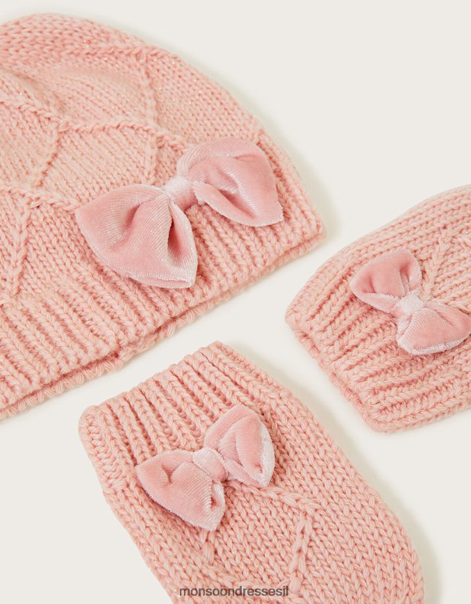 אבזר Monsoon כובע וכפפות לתינוק משובצים בפוליאסטר ממוחזר וָרוֹד יְלָדִים HTJ0TZ2821