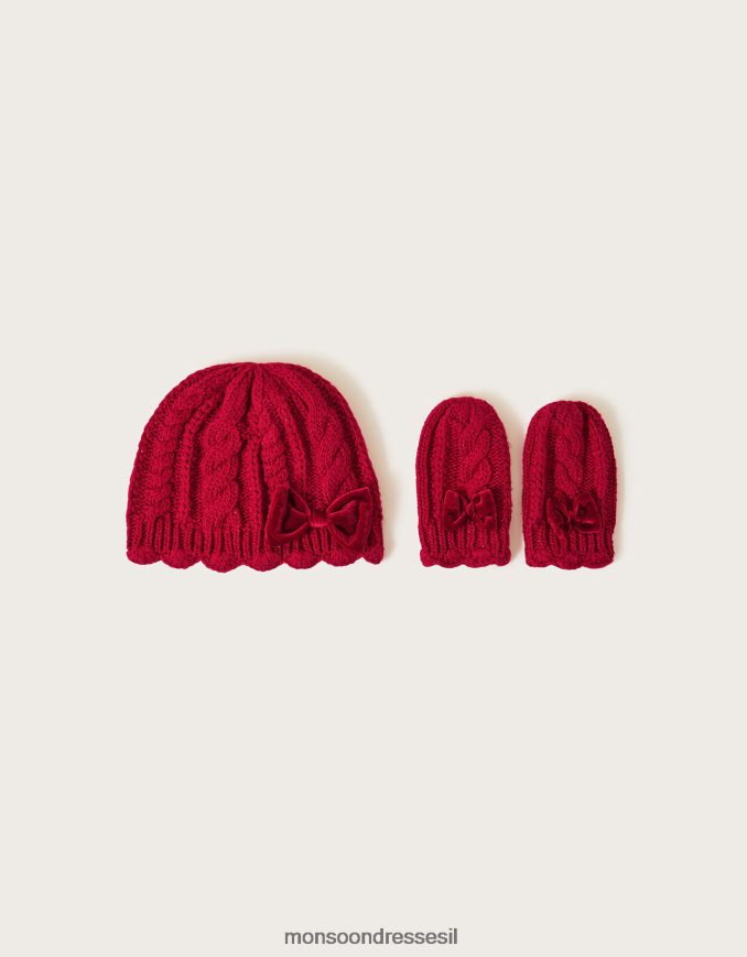 אבזר Monsoon סט כובע וכפפות לתינוק אָדוֹם יְלָדִים HTJ0TZ2823