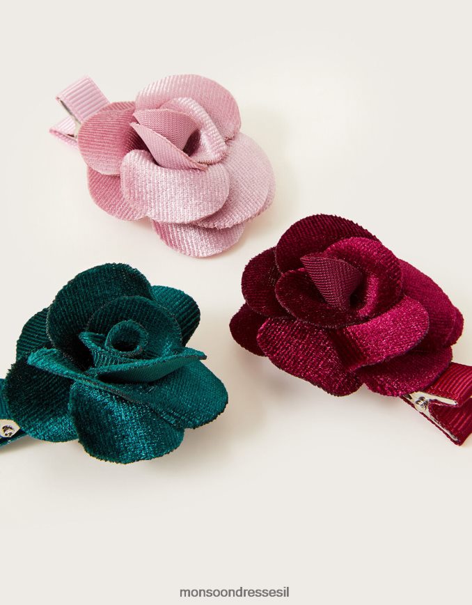 אבזר Monsoon אטבים לשיער ורד קטיפה סט של שלושה חַם ילדה HTJ0TZ2832