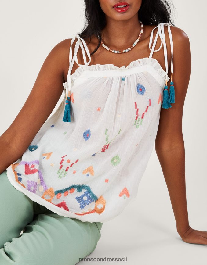 הַלבָּשָׁה Monsoon קאמי רקום מופשט גיאומטרי לבן נשים HTJ0TZ287