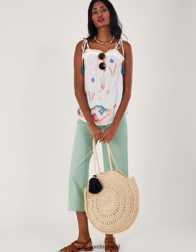 הַלבָּשָׁה Monsoon קאמי רקום מופשט גיאומטרי לבן נשים HTJ0TZ287