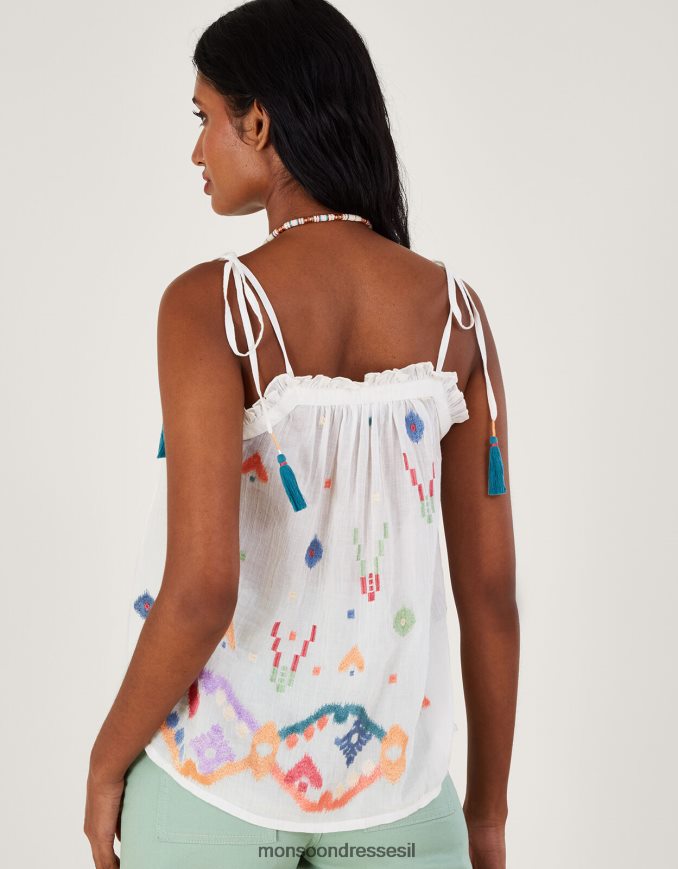 הַלבָּשָׁה Monsoon קאמי רקום מופשט גיאומטרי לבן נשים HTJ0TZ287