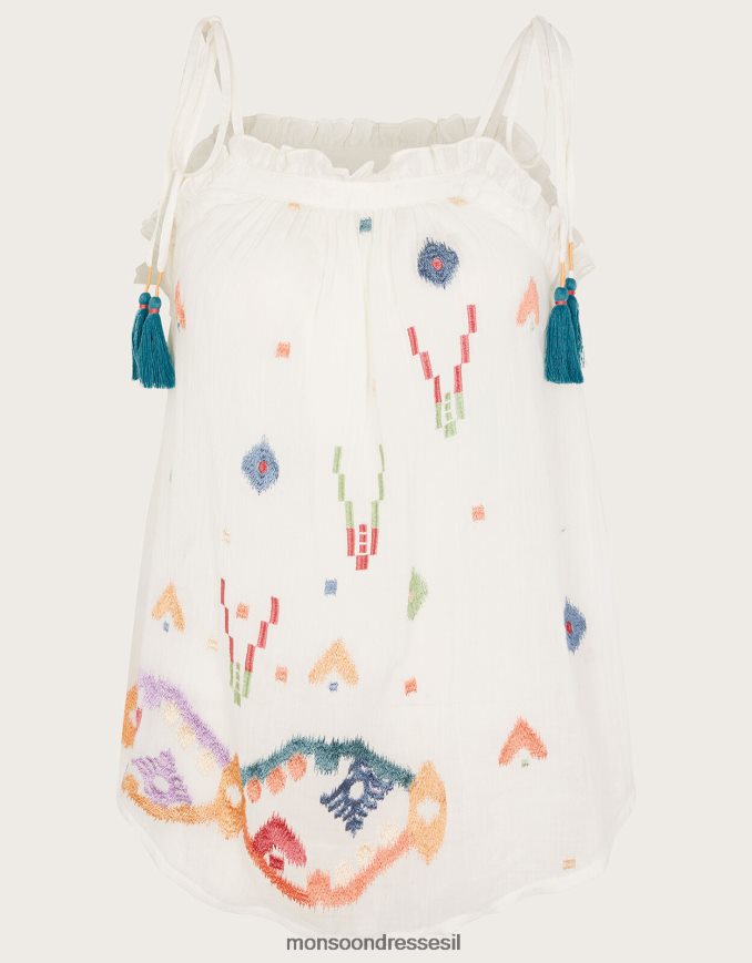 הַלבָּשָׁה Monsoon קאמי רקום מופשט גיאומטרי לבן נשים HTJ0TZ287