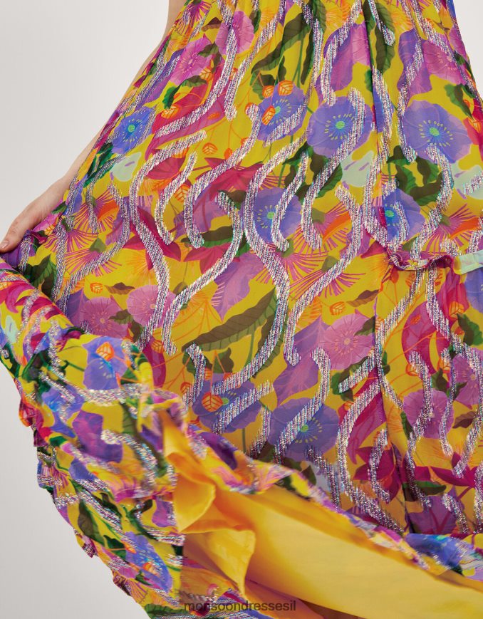 הַלבָּשָׁה Monsoon שמלת מקסי בהדפס מטאלי של סוזנה צהוב נשים HTJ0TZ288