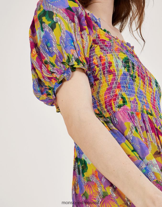 הַלבָּשָׁה Monsoon שמלת מקסי בהדפס מטאלי של סוזנה צהוב נשים HTJ0TZ288