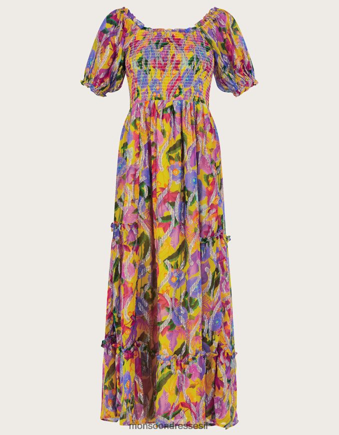 הַלבָּשָׁה Monsoon שמלת מקסי בהדפס מטאלי של סוזנה צהוב נשים HTJ0TZ288