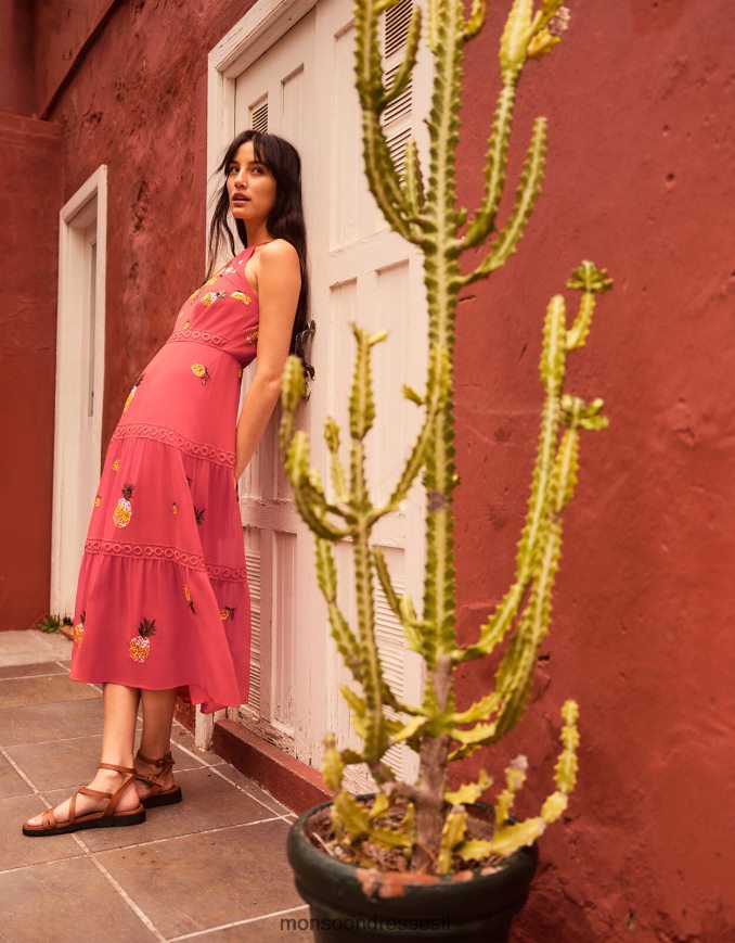 הַלבָּשָׁה Monsoon שמלת מידי מדורגת מקושטת של איזבל בפוליאסטר ממוחזר תפוז נשים HTJ0TZ290