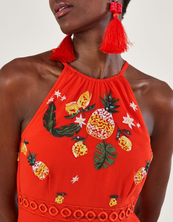 הַלבָּשָׁה Monsoon שמלת מידי מדורגת מקושטת של איזבל בפוליאסטר ממוחזר תפוז נשים HTJ0TZ290