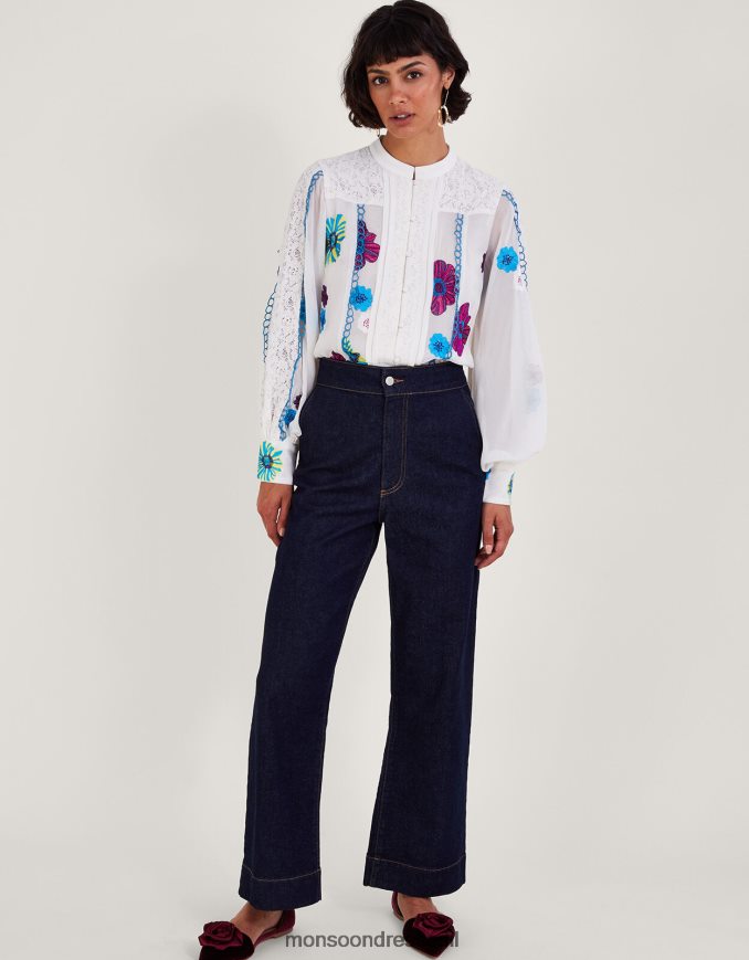 הַלבָּשָׁה Monsoon חולצה רקומה תחרה לוריין בפוליאסטר ממוחזר שֶׁנהָב נשים HTJ0TZ292