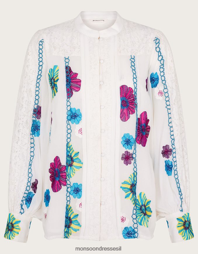 הַלבָּשָׁה Monsoon חולצה רקומה תחרה לוריין בפוליאסטר ממוחזר שֶׁנהָב נשים HTJ0TZ292