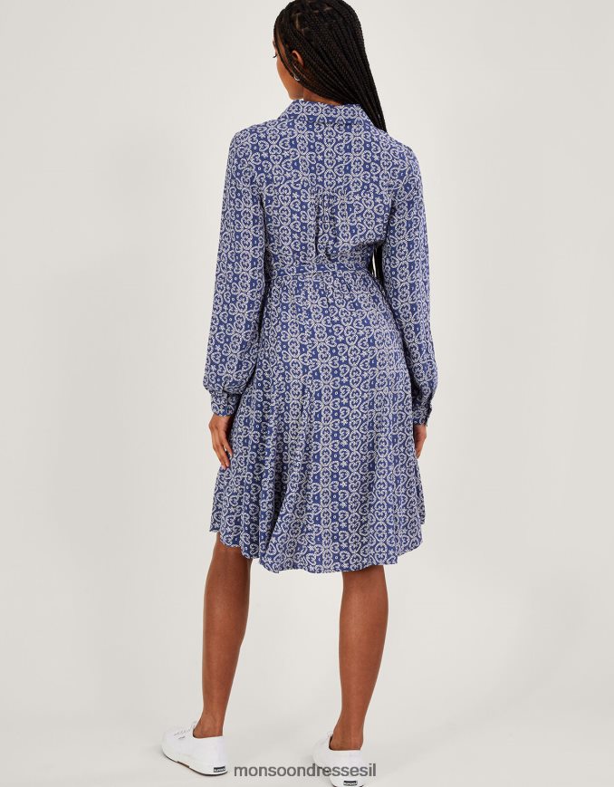 הַלבָּשָׁה Monsoon שמלת חולצה בהדפס ג'וזפינה כְּחוֹל נשים HTJ0TZ296