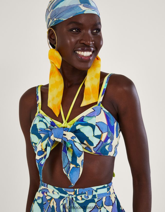 הַלבָּשָׁה Monsoon קרופ טופ הדפס מופשט כחול (טורקיז) נשים HTJ0TZ298