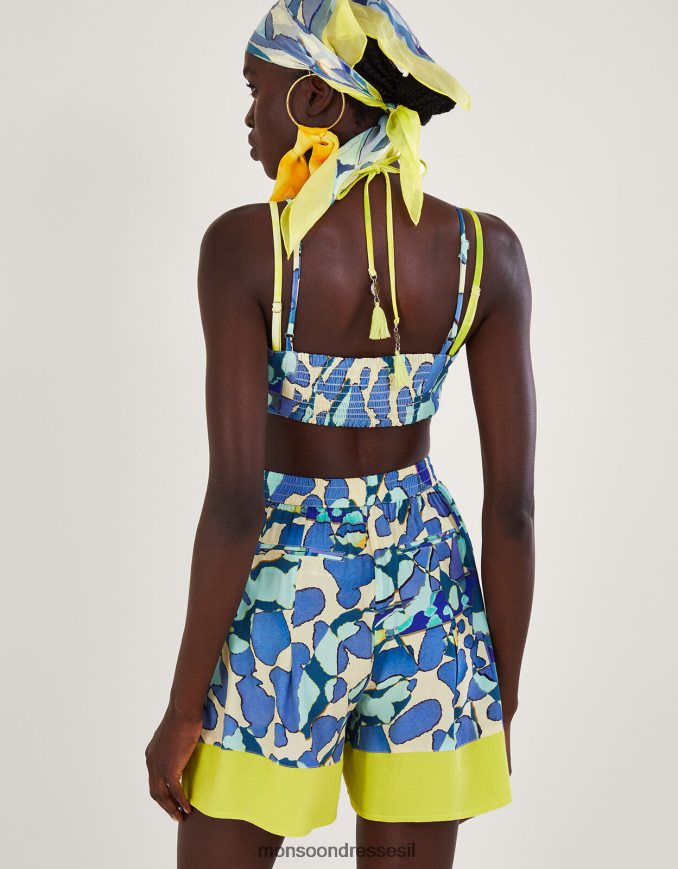 הַלבָּשָׁה Monsoon קרופ טופ הדפס מופשט כחול (טורקיז) נשים HTJ0TZ298