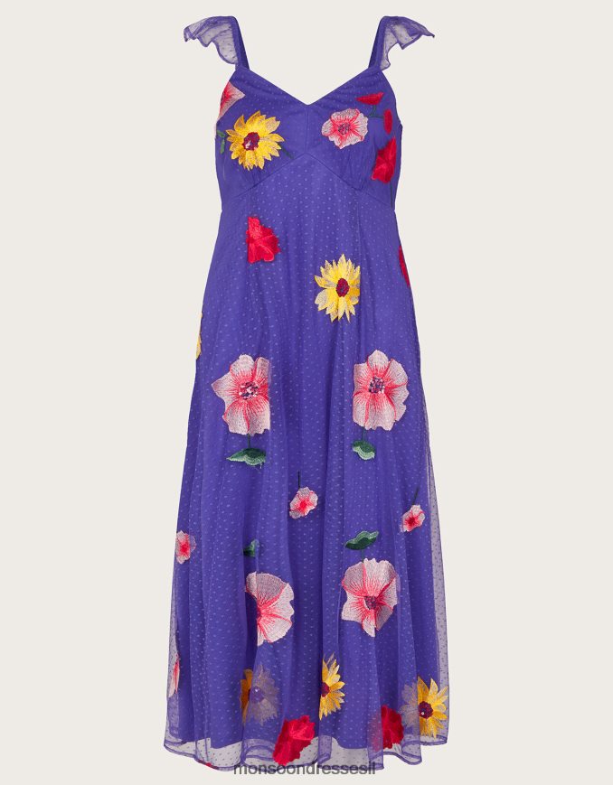 הַלבָּשָׁה Monsoon שמלת מידי מעוטרת פרחונית של מיקאלה כְּחוֹל נשים HTJ0TZ29