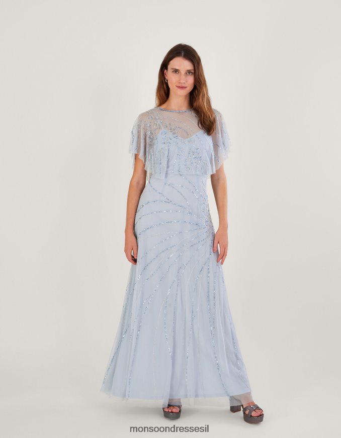 הַלבָּשָׁה Monsoon שמלת מקסי מעוטרת סיינה עם פוליאסטר ממוחזר ענן נשים HTJ0TZ301