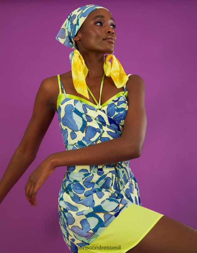 הַלבָּשָׁה Monsoon מכנסי הדפס מופשטים כחול (טורקיז) נשים HTJ0TZ302