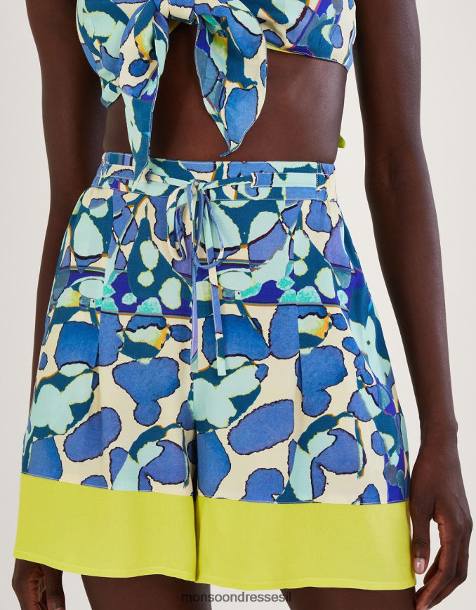 הַלבָּשָׁה Monsoon מכנסי הדפס מופשטים כחול (טורקיז) נשים HTJ0TZ302