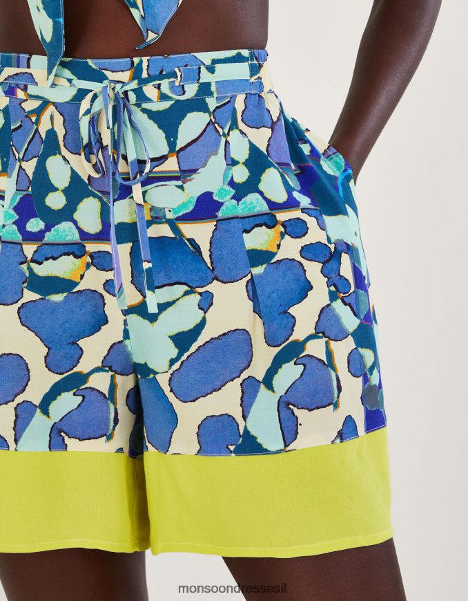 הַלבָּשָׁה Monsoon מכנסי הדפס מופשטים כחול (טורקיז) נשים HTJ0TZ302