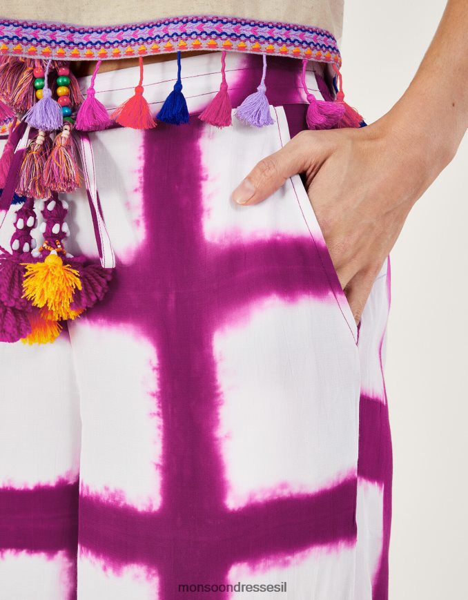 הַלבָּשָׁה Monsoon מכנסיים צבעוניים לקשירה עם ציצית וָרוֹד נשים HTJ0TZ303