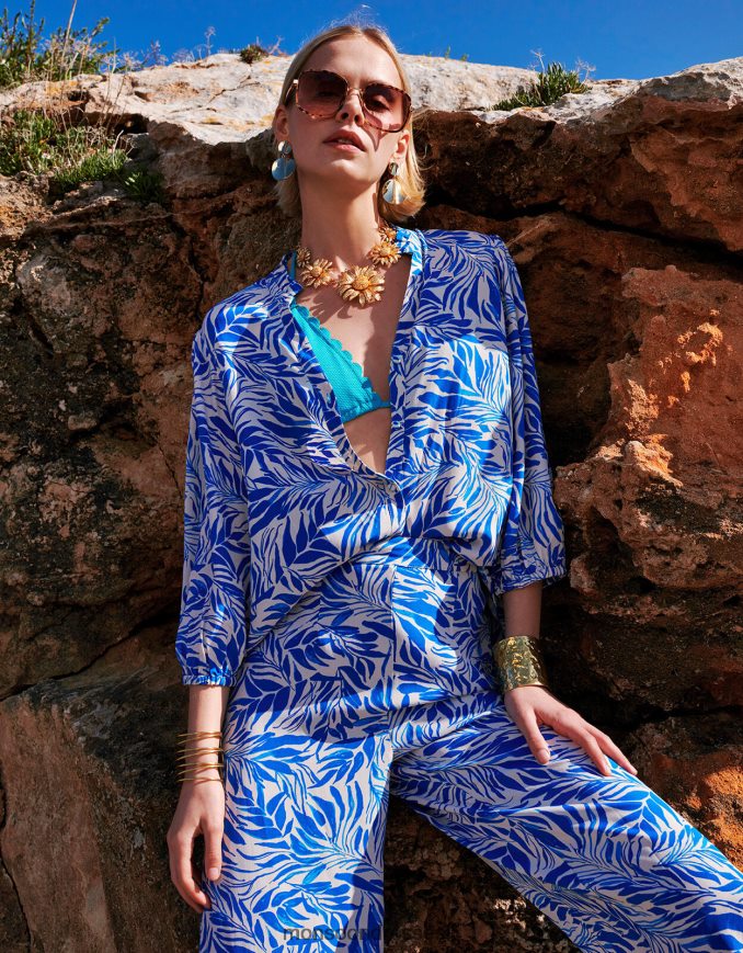 הַלבָּשָׁה Monsoon חולצה בהדפס עלי פלורנס בוויסקוזה בר-קיימא כְּחוֹל נשים HTJ0TZ304