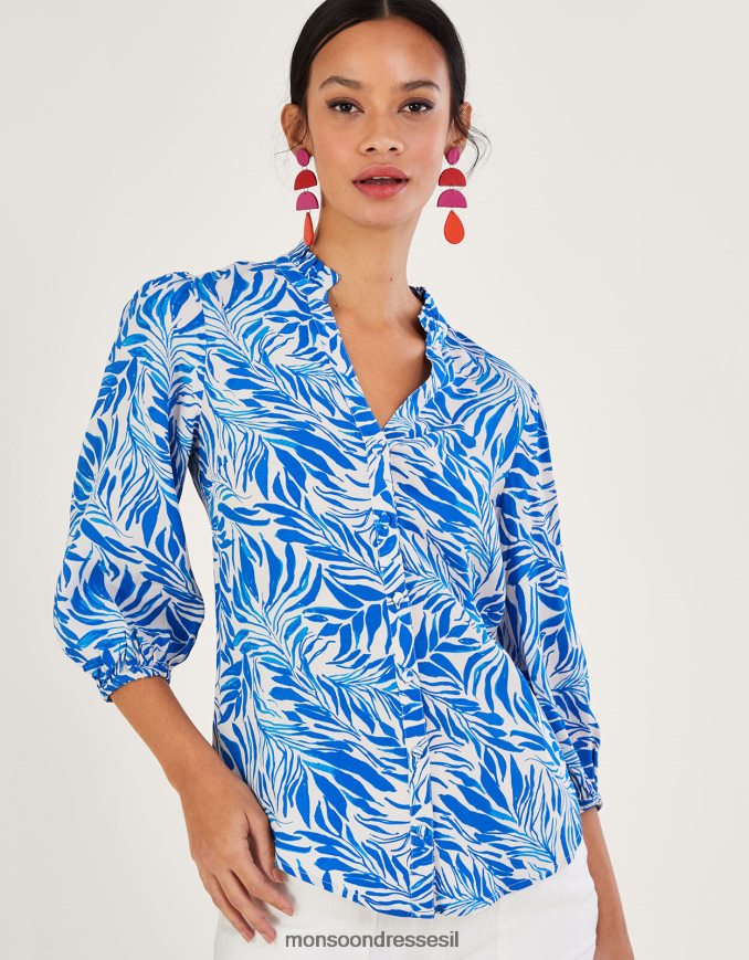 הַלבָּשָׁה Monsoon חולצה בהדפס עלי פלורנס בוויסקוזה בר-קיימא כְּחוֹל נשים HTJ0TZ304