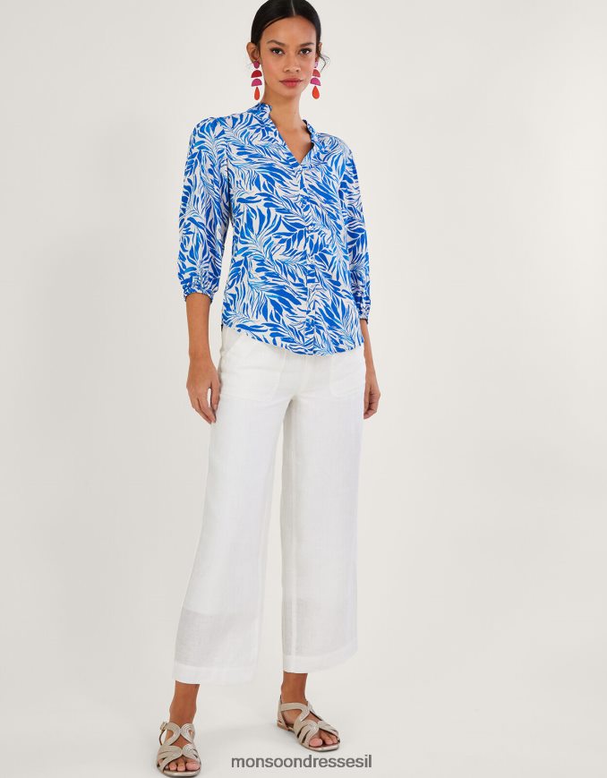 הַלבָּשָׁה Monsoon חולצה בהדפס עלי פלורנס בוויסקוזה בר-קיימא כְּחוֹל נשים HTJ0TZ304