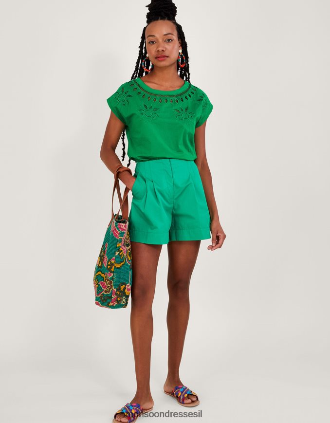 הַלבָּשָׁה Monsoon חולצת טריקו פרחונית בגזרה ירוק נשים HTJ0TZ309