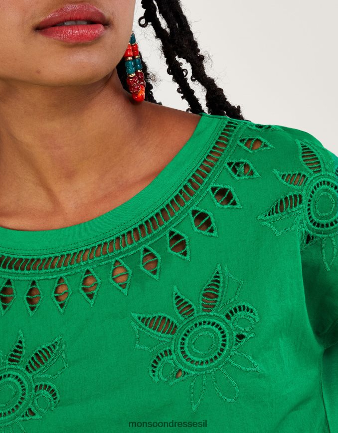 הַלבָּשָׁה Monsoon חולצת טריקו פרחונית בגזרה ירוק נשים HTJ0TZ309