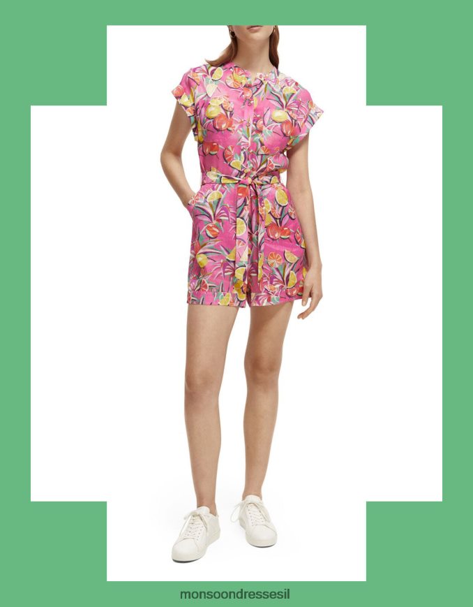 הַלבָּשָׁה Monsoon חליפת משחק בפשתן בהדפס סקוץ' וסודה וָרוֹד נשים HTJ0TZ312