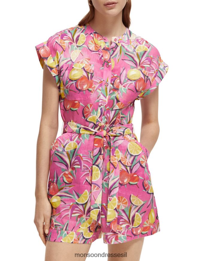 הַלבָּשָׁה Monsoon חליפת משחק בפשתן בהדפס סקוץ' וסודה וָרוֹד נשים HTJ0TZ312