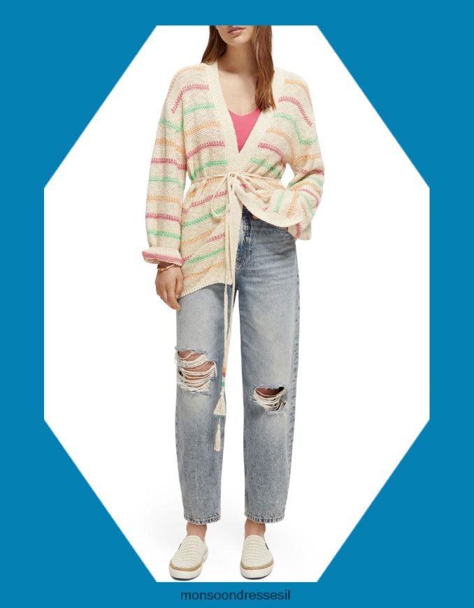 הַלבָּשָׁה Monsoon קרדיגן מותניים עם פסים סקוטש וסודה טִבעִי נשים HTJ0TZ313