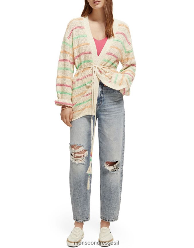הַלבָּשָׁה Monsoon קרדיגן מותניים עם פסים סקוטש וסודה טִבעִי נשים HTJ0TZ313