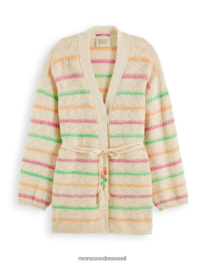 הַלבָּשָׁה Monsoon קרדיגן מותניים עם פסים סקוטש וסודה טִבעִי נשים HTJ0TZ313