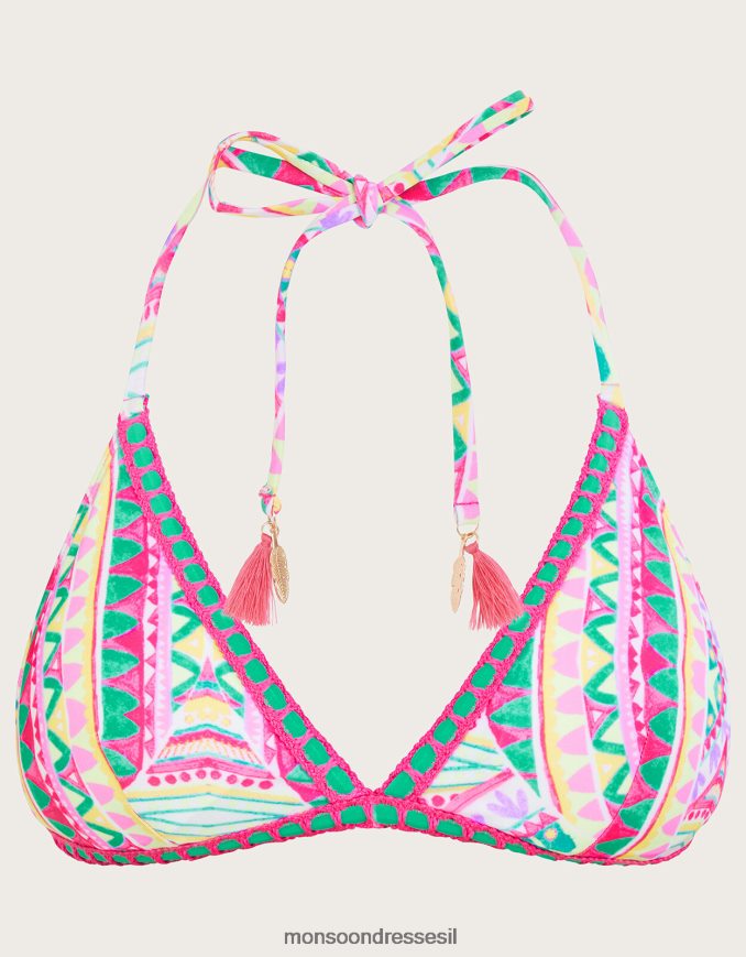 הַלבָּשָׁה Monsoon חולצת ביקיני סרוגה בהדפס פסיפס עם פוליאסטר ממוחזר וָרוֹד נשים HTJ0TZ314