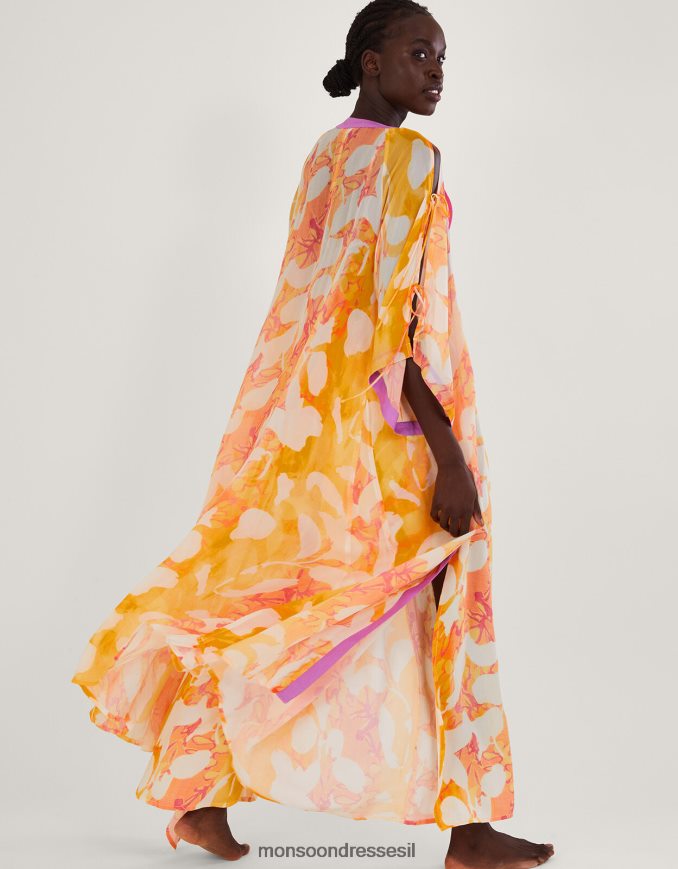 הַלבָּשָׁה Monsoon קימונו ארוך מודפס אבסטרקטי תפוז נשים HTJ0TZ316