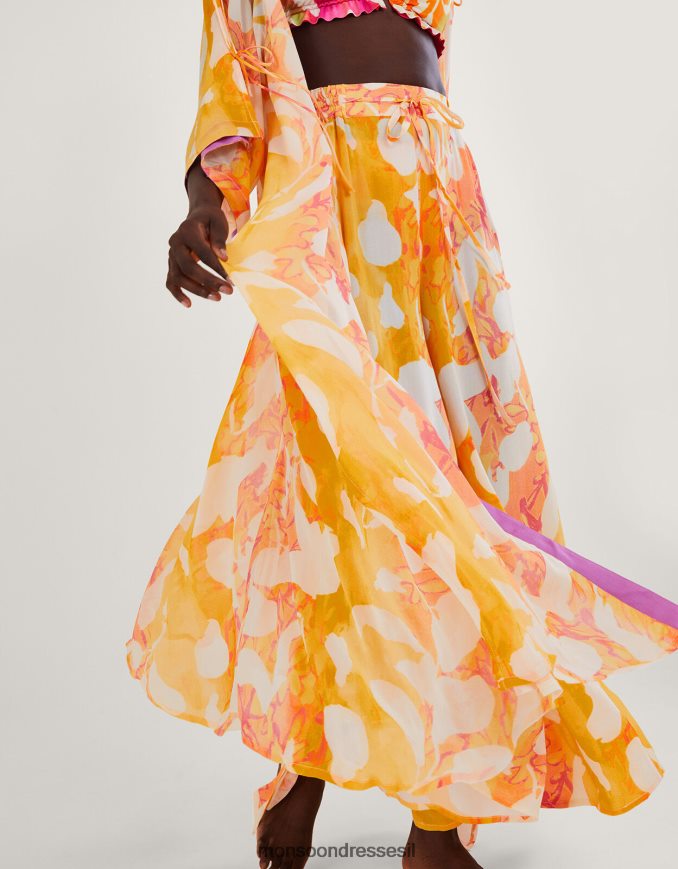 הַלבָּשָׁה Monsoon קימונו ארוך מודפס אבסטרקטי תפוז נשים HTJ0TZ316