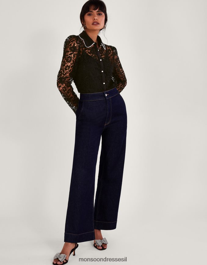 הַלבָּשָׁה Monsoon חולצת תחרה ורד שָׁחוֹר נשים HTJ0TZ31