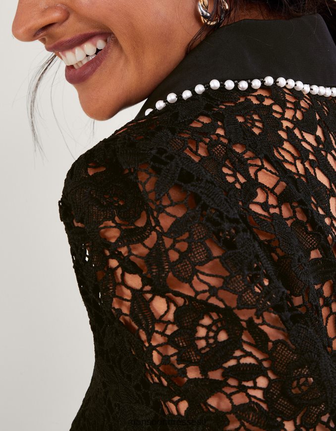 הַלבָּשָׁה Monsoon חולצת תחרה ורד שָׁחוֹר נשים HTJ0TZ31