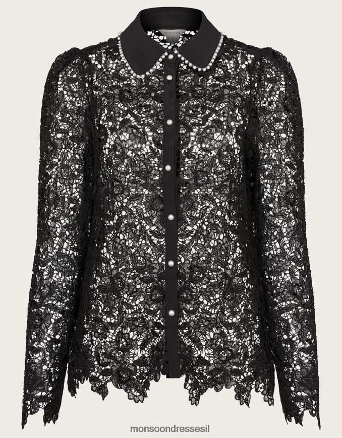 הַלבָּשָׁה Monsoon חולצת תחרה ורד שָׁחוֹר נשים HTJ0TZ31