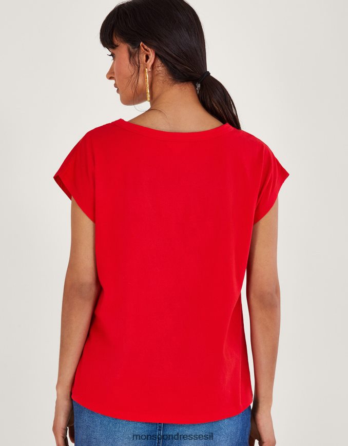 הַלבָּשָׁה Monsoon חולצת טריקו פרחונית בגזרה אָדוֹם נשים HTJ0TZ320